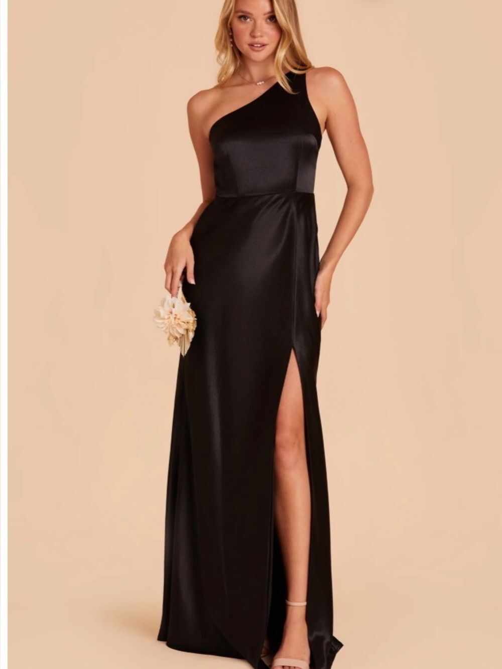 Birdy Grey Kira Glossy Satin One-Shoulder Dress Black Size Small NWT